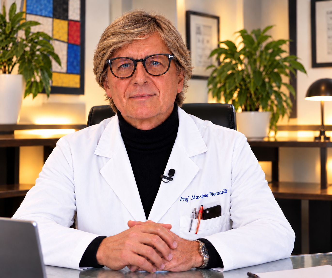 Prof. Massimo Fioranelli in camice bianco nel proprio studio
